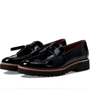 Franco Sarto NWOB Carolynn Blk Black Patent Leather Lug-Sole Loafers Slip On S 7